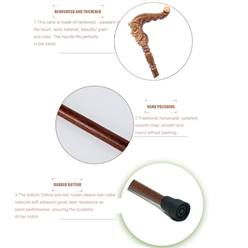 Bastón de madera para ancianos, elegante tallado de animales para mayor comodidad, regalo rústico para hombres y mujeres