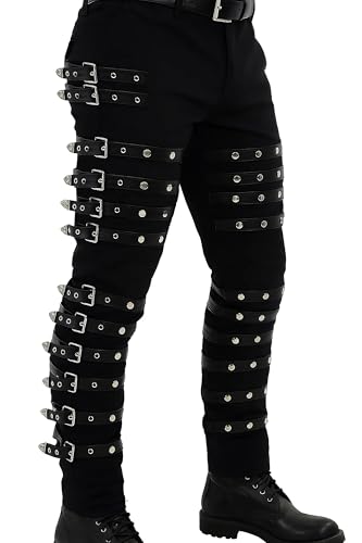 III-Fashions Mens Vintage Halloween Cosplay Costume Belted Biker Cotton Pants