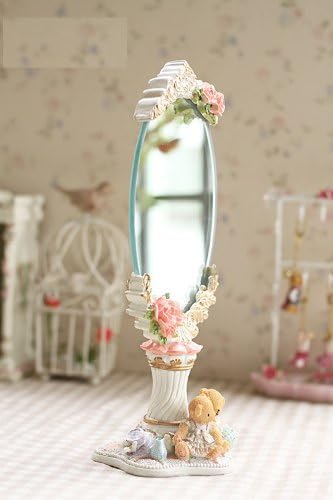 Amazon Co Jp かわいい 姫系 卓上鏡 ゴージャスな スタンドミラー 薔薇 テディベア 楕円形 ピンク ビューティー