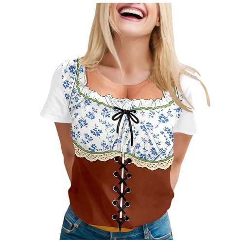 T-shirt humour dirndl pour femme haut manches courtes Oktoberfest