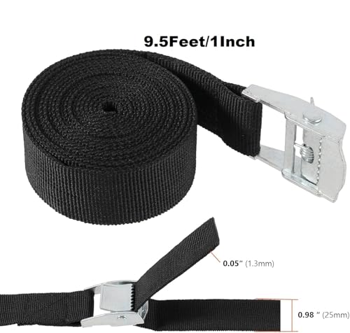Image of 3 Meter Adjustable Tie Down Straps 1Inch Wide Webbing Straps with Cam Lock Buckle Heavy Duty Tensioning Belts Lashing Straps for Securing Cargo, Kayak, Surfboard, Luggage, Car Roof, Transport (4)