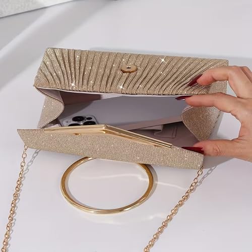 Image of FWQPRA Women' Sparkling Glitter Evening Clutch Purse with Detachable Chain Strap - Closure Party Handbag Suitable for Weddings, Proms, Night Out - Luxury Glam Handbag