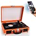 Upgraded Vintage Record Player - Classic Vinyl Player, Turntable, Rechargeable Batteries, Bluetooth, MP3 Vinyl, Music Editing Software Included, Works W/Mac & PC, 3 Speed - Pyle PVTTBT6OR (Orange)