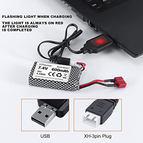 2 Pack 7.4V 600Mah 2S Lipo 40C Rechargeable Battery With Deans T Plug And 2 Charging Cables For Yc100 Bezgar 5 Hm162 Hm161 9135 1:20 Scale Remote Control Truck Rc Cars 9145 Pro Battery #TOP1