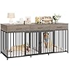 HOSTACK Double Dog Crates Furniture 71 Wide Indoor Dog Kennel with 3 Drawers Farmhouse Dog Cage for 2 LargeMedium Dogs Heavy Duty Dog Crate with Removable Divider Wooden Pet House Ash Grey