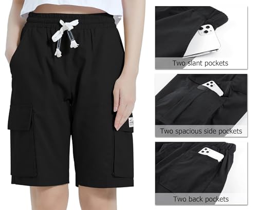 Vcansion Women's Casual Elastic Waist Drawstring Relaxed Fit Multi-Pockets Cotton Cargo Shorts2