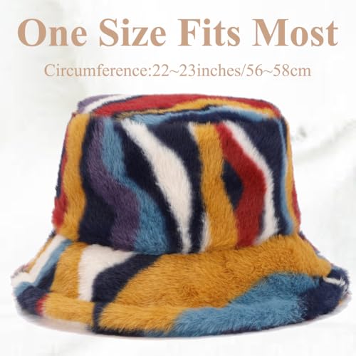 Image of Bucket Hat Women Furry Fuzzy Bucket Hats for Ladies, Winter Warm Fluffy Plush Faux Fur Hat for Women