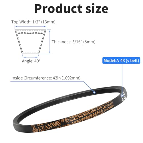 Image of A43 Drive V-Belt, 43 inch Inner Circumference | 1092mm, 4L450, Classic Wrapped Rubber, Drive Transmission Belt, for Industrial Agricultural Machine