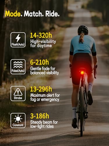 Esaytool Variable Brightness Bike Tail Light, Brake Sensing Bicycle Rear Light, 800 mAh USB-C Rechargeable, 4 Lighting Modes, IPX6 Waterproof, Auto On/Off, Saddle Mount Taillight - image 5