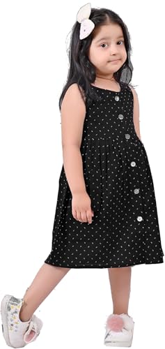 Image of minicult Kids Printed Cotton Frock Dress for Baby Girls|Comfortable Summer Wear Western Dress| Knee Length, Bachho ki Frock for Birthday, Evening Black