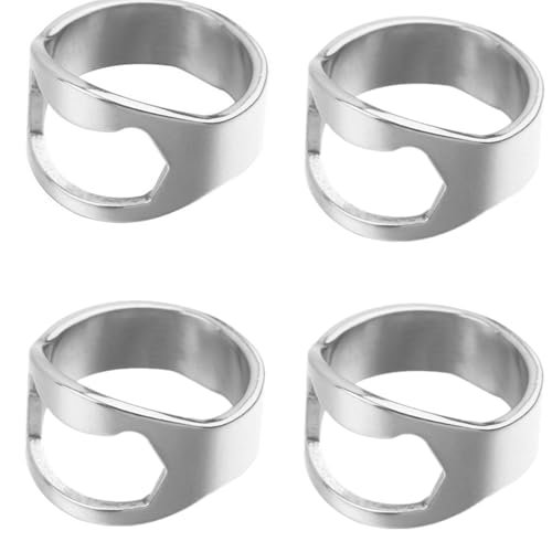 4 Pcs Beer Bottle Opener Rings, Stainless Steel Bottle Opener Ting Beer Opener Ring Finger Ring Beer Bottle Opener for Men Women Party Present Supplies