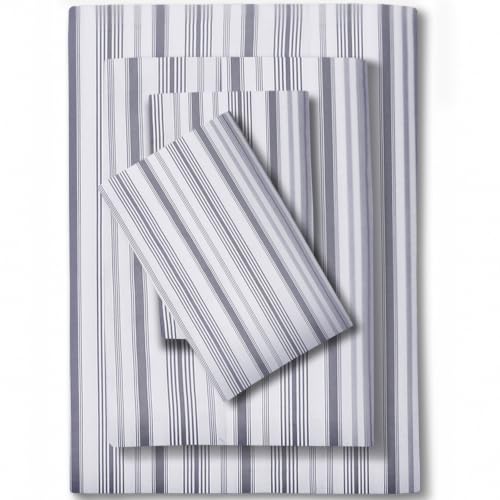 Image of Feather & Stitch Printed 500 TC Split King Size Sheet Set, 5 Piece Bed Sheets Set, 2 Twin Fitted Sheet, 1 King Flat Sheet & 2 King Pillowcases, 18 inch Deep Pockets Sateen Weave - Grey Stripe Print
