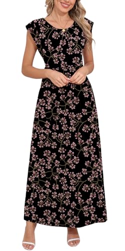 Image of DB MOON Womens 2026 Maxi Dresses Empire Waist Long Summer Dress Casual Cap Short Sleeve Sundress with Pockets