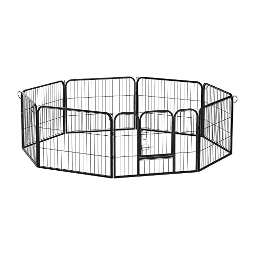 HOMCOM PawHut Parque para Mascotas 8 Vallas 80x60 cm Jaula para Perros Bricolaje de Metal con Puerta y Doble Cerradura Cerca de Entrenamiento para Jardín Negro