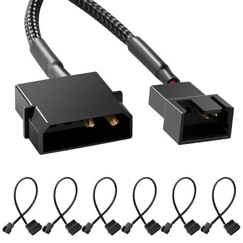 KUOQIY 6 Piezas Cable Adaptador de Molex a Ventiladores, Cable Adaptador de Alimentación para Ventilador de Refrigeración de 4 Pines Molex a 3 Pines / 4 Pines PMW 12 V