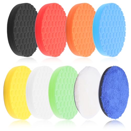 HavaCue 9 Pièces Pad Polissage 150mm, Tampon de Polissage Velcro Kit, 7 Différentes Duretés Éponges de Polir, 1 Padpolissage Laine, 1 Padpolissage Microfibre pour...