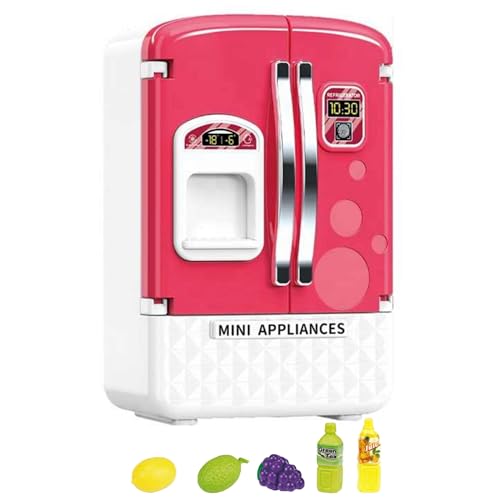 Image of Kids Mini Dollhouse Fridge Miniature Refrigerator Mini Fridge Toy with Food, Lights, Music and Toy Fruits - Realistic Kitchen Appliance for Pretend Play (Mini Refrigerator)