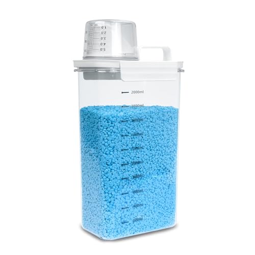 Hniuyun Washing Powder Storage, 2300ml Laundry Detergent Dispenser with Scale and Measuring Cup, Clear Detergent Container For for Fabric Softener, Bleach, Powder, Beads