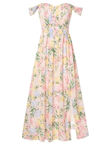 Image of GRACE KARIN 2026 Women's Summer Floral Wedding Guest Dress,Beach Flowy A Line Maxi Off Shoulder Bridesmaid Dresses