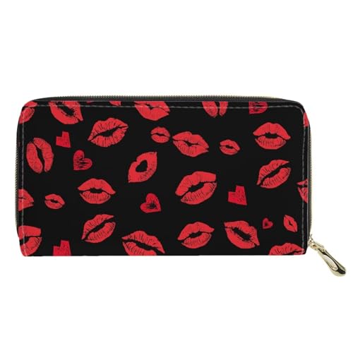 Pensura Red Lips Print Wallets Long Clutch Purse Credit Card Holder Large Capacity Organizer PU Leather Zip Around Wallet for Women2
