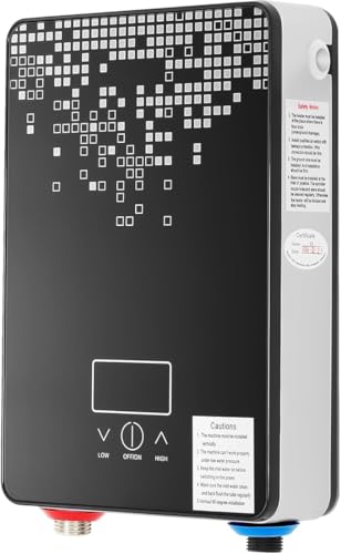 Calentador de agua eléctrico mini 6500 W 220 V, con pantalla LED y protección IPX24, agua caliente instantánea para ducha, cocina, lavabo, compacto, montaje en pared, incluye cabezal de ducha