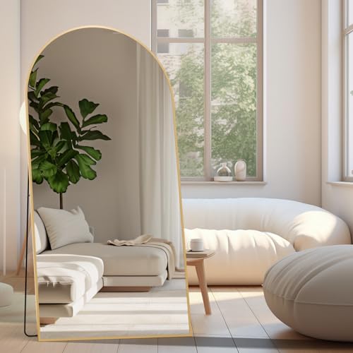 Arched Full Length Mirror, 79x39 Oversized Floor Mirror with Stand, Gold Mirror Full Length, Aluminum Full Body Dressing Mirrors with Arched-Top, Leaning for Living Room, Bedroom