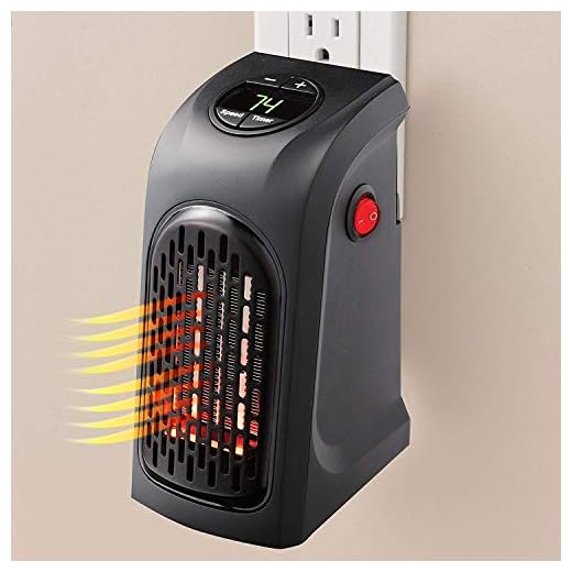 PAGALY Small Electric Handy Room Heater Compact Plug-in||The Wall Outlet Space Heater 400Watts Garage Bathroom Home||Handy Air Warmer Blower Adjustable Timer Digital Display for Office/Camper