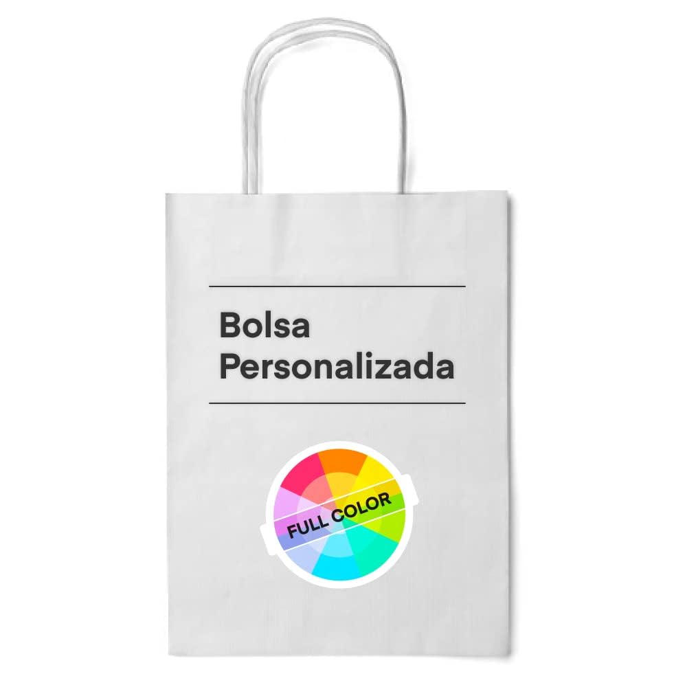 100 Bolsas papel kraft personalizadas bolsas de papel con asas bolsa de papel personalizable con el logo de tu negocio muy resistentes (Blanco, 18x8x24)