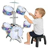Kids Drum Set for Toddlers 1-3, Upgraded Light Up 5-Piece Jazz Drum Kit with Stool, Bass Pedal & Cymbal, Musical Instrument Percussion Beginner Toy Gift for Boys Girls Ages 3-5 5-7