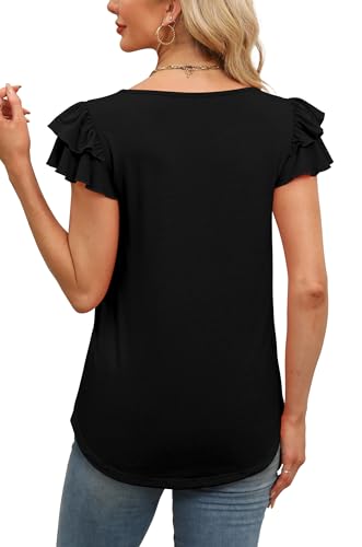 WEESO Womens T Shirts Ruffle Short Sleeve Summer Tops Cute Crew Neck Casual Blouses4