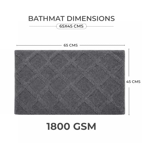 Image of Premium Combed Cotton Tufted Bathmat 45 x 65 cm, 1800 GSM Soft Absorbent Anti Skid Bathroom Floor Mat with Latex Backing, Quick Dry Non Slip Bath Rug for Shower & Daily Use, Diamond Grey