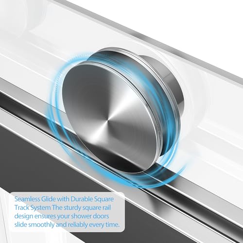 Image of GarveeTech 56-60 inch W x 59 inch H Shower Doors, Frameless Shower Door, Sliding Glass with 1 /4 inch (6mm) Clear Tempered Glass for Bathroom,Brushed Nickel