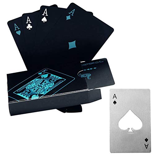 Preisvergleich Produktbild Poker-Karten, wasserdicht.Schwarzes Design, Professionelle Poker-Karten aus Kunststoff in Aluminiumgehäuse.Top-Qualität., Avec l'ouvreur