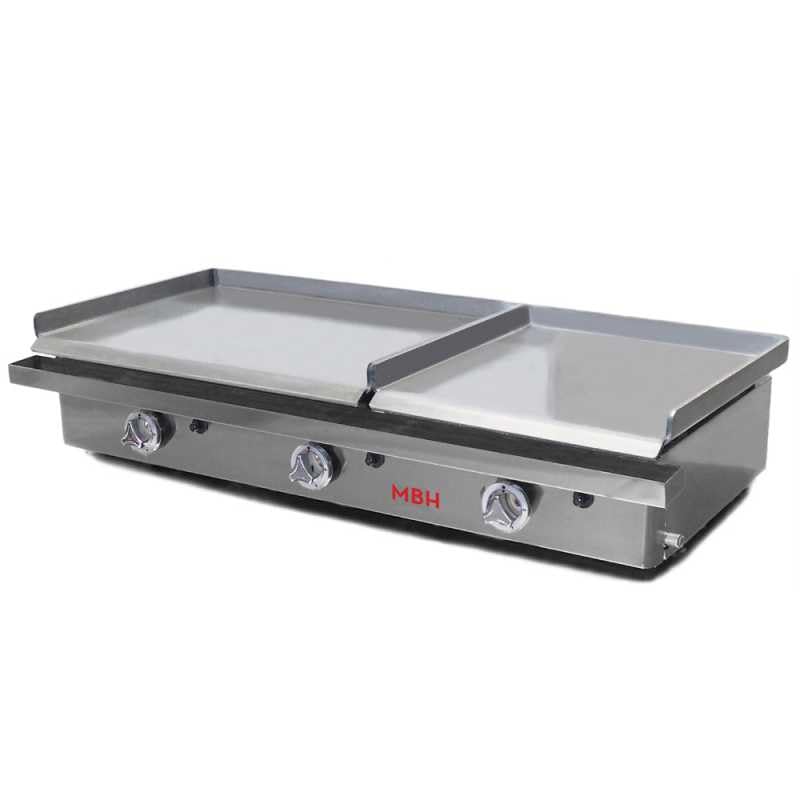 MBH - Plancha a gas industrial 600x400+400x400 mm económica para hostelería. Fry Top dos zonas profesional de acero laminado para bar y restaurante.