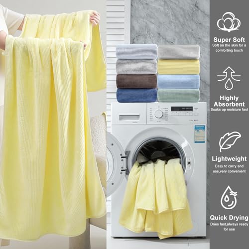4 Piece Bath Towel Set 35"x70"Oversized Bath Towel for Bathroom Ultra Soft Fluffy Extra Large Bath Sheet Luxury Premium Bathroom Towel Highly Absorbent Quick Dry Shower Towel for Hotel Spa,Yellow by Jessy Home - Used condition - Image 3