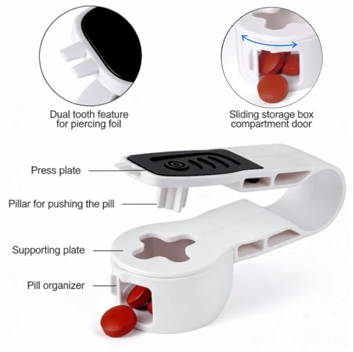 Image of 2nd Generation Pill Extractor Tool with Storage Compartment, Medicine Blister Pack Remover, Dual Tooth Design for Foil Piercing, Built-in Organizer Box,(Black 1pcs + Grey 1pcs)