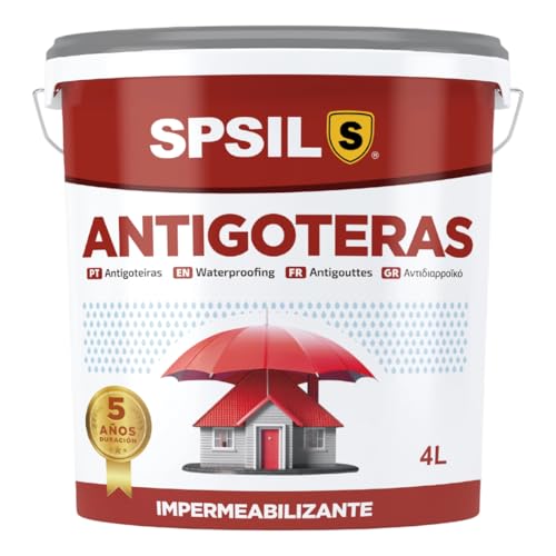 SPSIL Pintura Impermeabilizante Antigoteras Gris 4 L - Pintura Epoxica para Suelos y Antihumedad para Interiores - Ideal para Terrazas, Azoteas, Fachadas