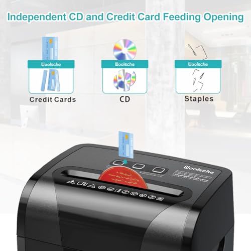Image of Woolsche Paper Shredder, 18-Sheet Cross Cut with 5.28-Gallon Pull Out Bin, P-4 Security Level, Shred Paper and Credit Card and CD, Durable&Fast with Auto Jam Proof System Shredder for Office