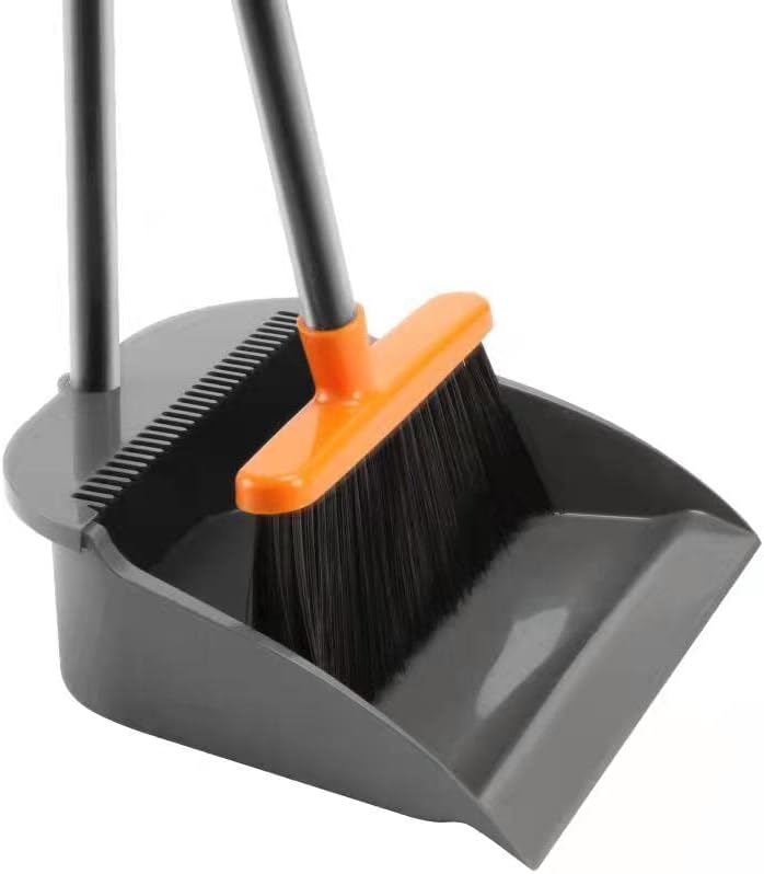 Long Handle Broom and Standing Dustpan Set for Indoor Cleaning