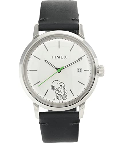 Timex Men's Marlin Automatic x Peanuts Take Care 40mm Stainless/Black/Silver Leather Strap Watch