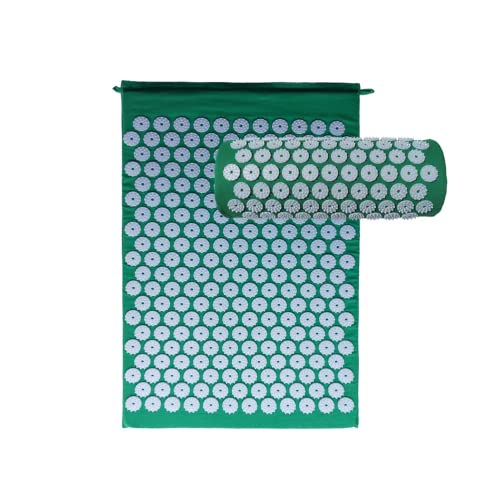 Alfombrilla de acupresión y almohada cervical para aliviar el dolor de cuello y espalda, electroestimulador muscular y esterilla fitness. masajeador de pies (Verde) Cover