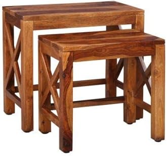 Sheesham Wood Nesting Table Set of 2 Pieces Stool for Living Room| Nesting Stool Sheesham | Wooden Stools | Coffee Table for Living Room Furniture,