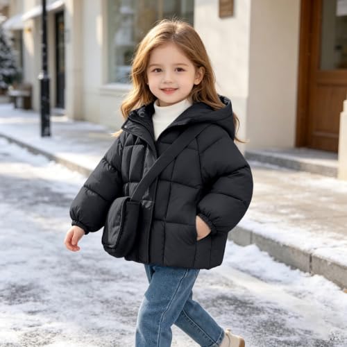 XOGWVJ Girls Winter Coat Lightweight Warm Puffer Jacket with Hood | 2-8 Years Girls Puffer Jacket, Hooded Quilted Coat, Full Zip, Side Pockets, School, Outdoor Play — view 3
