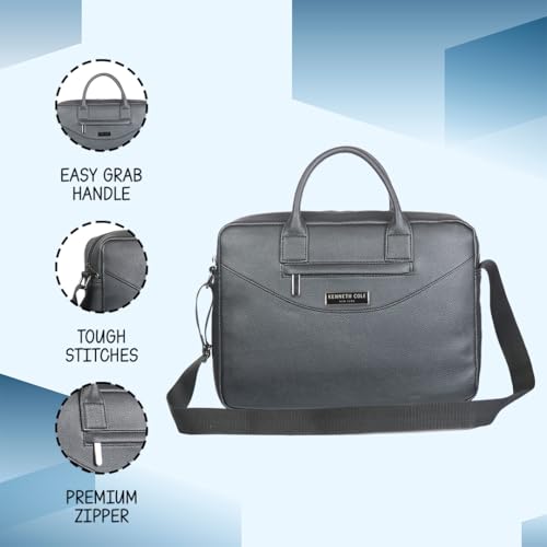 Image of KENNETH COLE Unisex Professional 15 Inch Laptop Bag | Premium Glossy Textured PU Lightweight Briefcase Bag | Adjustable Shoulder Strap, for Work, Business and Travel