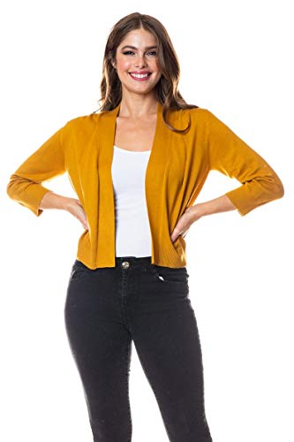 The Lovely Women 3/4 Sleeve Solid Open Bolero Shrug, Mustard, X-Large