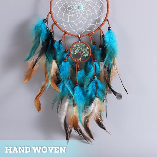 Feather Dream Catcher, Blue Tree of Life with Feathers Dreamcatcher Bead Wall Hanging Decor Indians Traditional Circular Net Hanging Art Ornament for Home Bedroom Decor(Blue) - Image 5