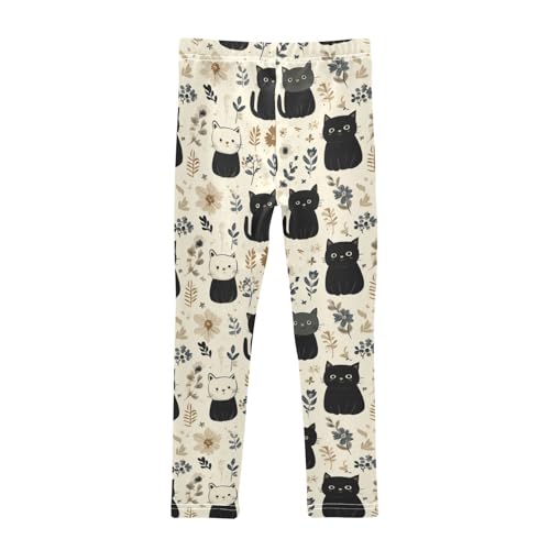 Girls Leggings Vintage Cats Flowers White Kids Length Leggings Pants Athletic Yoga Pants Toddler Tights Trousers 4T2