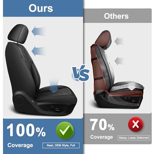 Image of for Chevy Chevrolet Silverado Seat Covers 2007-2025 2026 | Gmc Sierra 1500 2500hd 3500hd Full Set Crew Cab Leather Seat Protectors with Lumbar Support(5 Seats,Black)