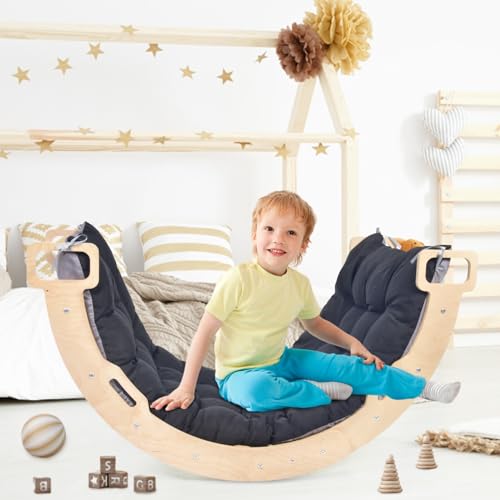 BIERUM Toddler Climbing Toys for Toddlers 1-3, Climber Arch Rocker, Montessori Wooden Arch Climber, Kids Climbing Arch with Two-Color Soft Cushion, Indoor Outdoor Climbing Structure - Thumbnail 5