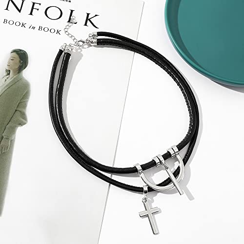 K Anime Tokyo Mitani Cosplay Necklace - Black Layered Leather Chain Creative Decor Comic Choker For Men Boys Acessories, Jewelry Gifts For Manga Fans #TOP4